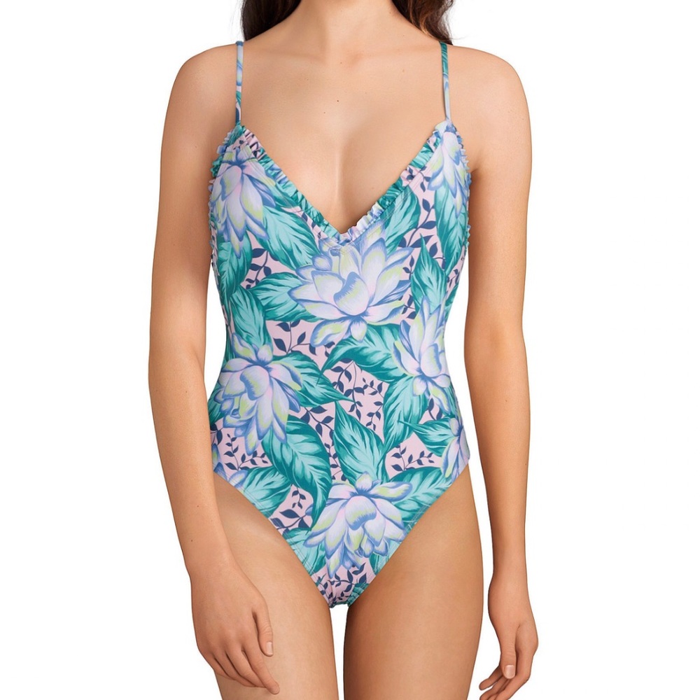Gianni Bini Pink Floral One-Piece Swimsuit with Teal & Light Blue